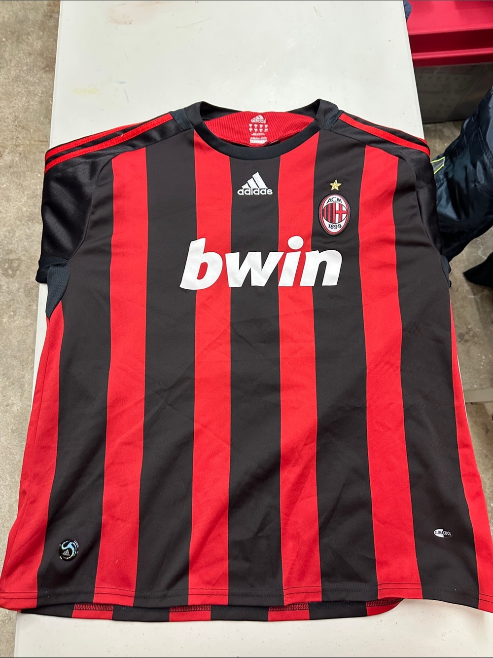 adidas AC Milan Red and Black Striped Soccer Jersey